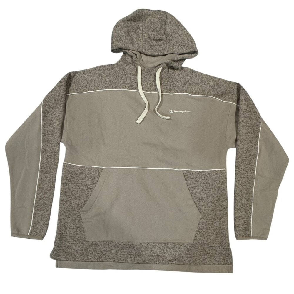 Champion Hoodie Sweatshrit Mens Size Medium Two-tone Tan Fleece Pullover Pocket